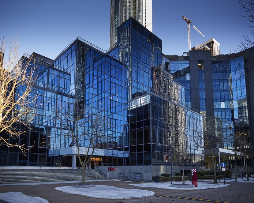 Glass-walled building on Canary Wharf