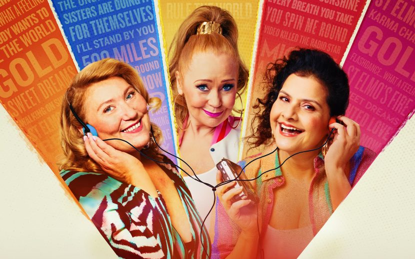 Three stars of a new 80s musical coming to Theatre Royal in a bright and colour graphic.