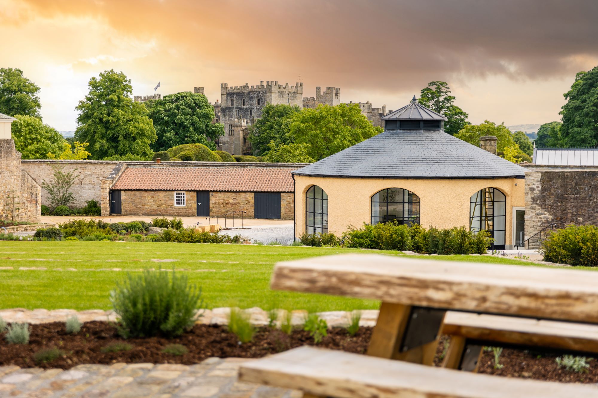 Raby Estates gardens with castle in the background